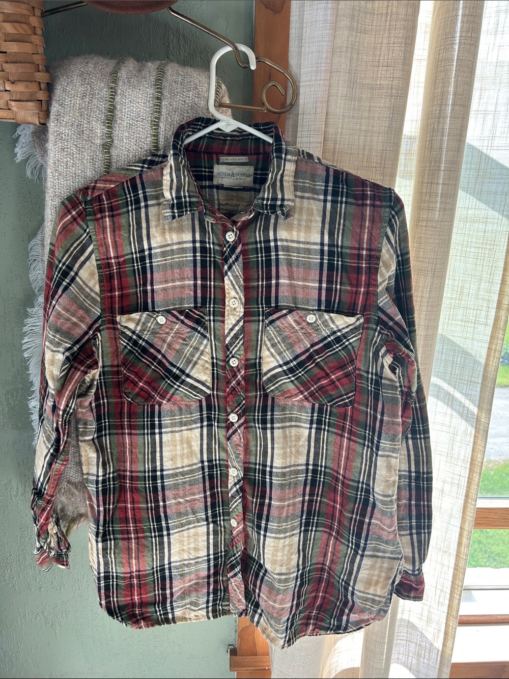 Vintage, Ralph Lauren Red, Cream & Black Plaid Button-Down Shirt